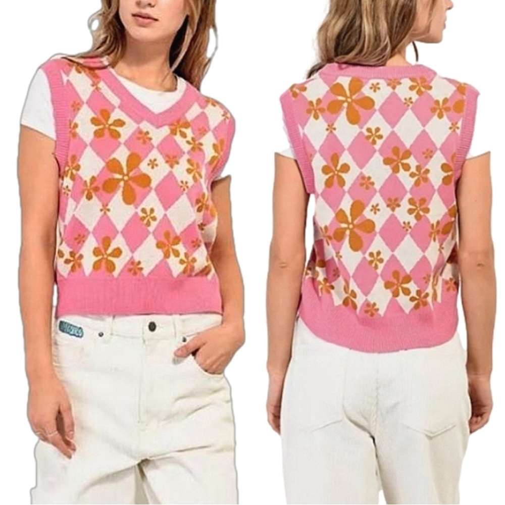 Zumiez A.Lab Noire Pink Crop Sweater Vest